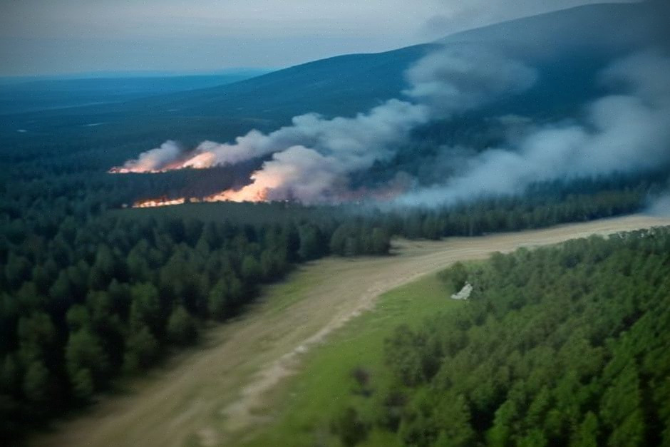 Vue aérienne d'un incendie de forêt dans les Landes