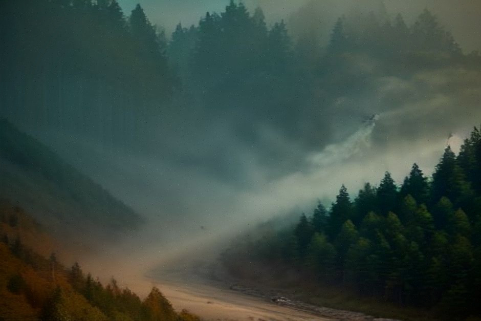 Hélicoptère bombardier d'eau au-dessus de la forêt de Fontainebleau